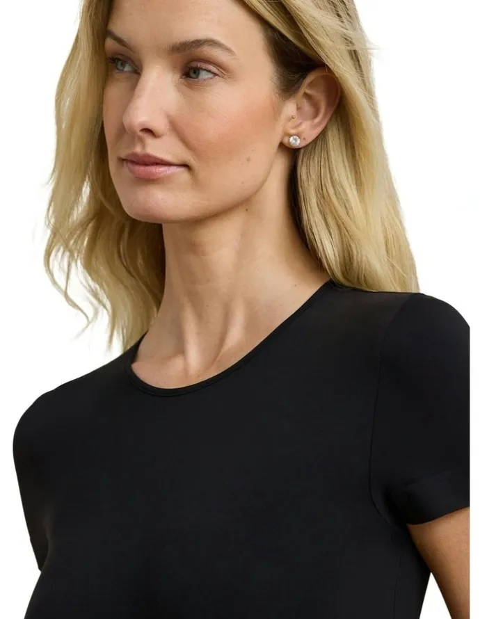 Lauren Ralph Lauren Luxe Smoothing Seamless Short Sleeve T-Shirt Bodysuit in Black