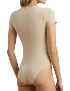Lauren Ralph Lauren Luxe Smoothing Seamless Short Sleeve T-Shirt Bodysuit in Light Truffle