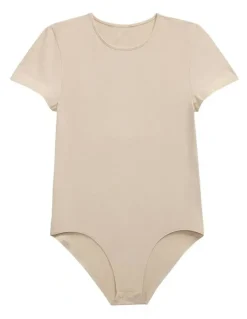 Lauren Ralph Lauren Luxe Smoothing Seamless Short Sleeve T-Shirt Bodysuit in Light Truffle