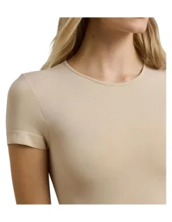 Lauren Ralph Lauren Luxe Smoothing Seamless Short Sleeve T-Shirt Bodysuit in Light Truffle