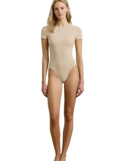Lauren Ralph Lauren Luxe Smoothing Seamless Short Sleeve T-Shirt Bodysuit in Light Truffle