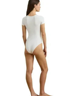 Lauren Ralph Lauren Luxe Smoothing Seamless Short Sleeve T-Shirt Bodysuit in Silk White