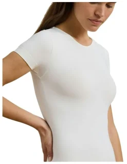 Lauren Ralph Lauren Luxe Smoothing Seamless Short Sleeve T-Shirt Bodysuit in Silk White