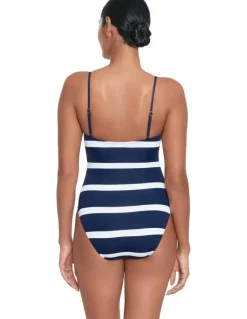 Lauren Ralph Lauren Mariner Stripe Embroidered Wirefree Padded Swimsuit in Dark Navy