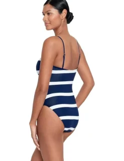 Lauren Ralph Lauren Mariner Stripe Embroidered Wirefree Padded Swimsuit in Dark Navy