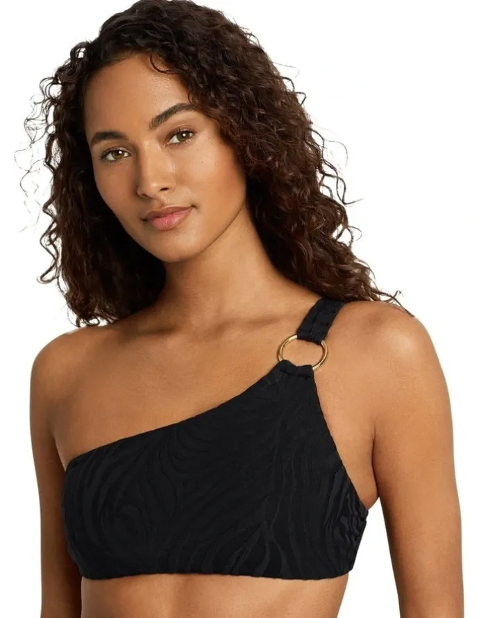 Lauren Ralph Lauren Zebra Jacquard Ring Detail One Shoulder Bikini Top