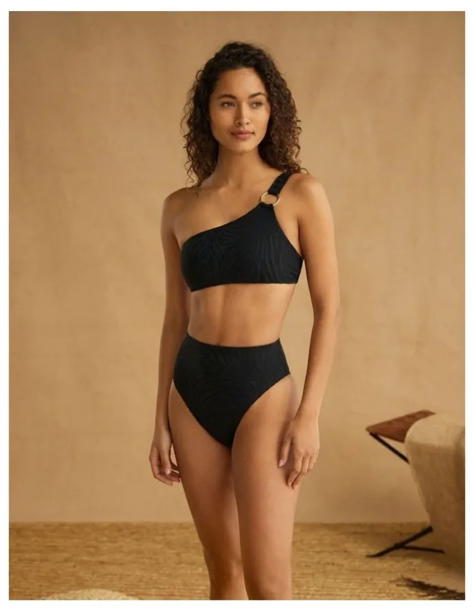 Lauren Ralph Lauren Zebra Jacquard Ring Detail One Shoulder Bikini Top