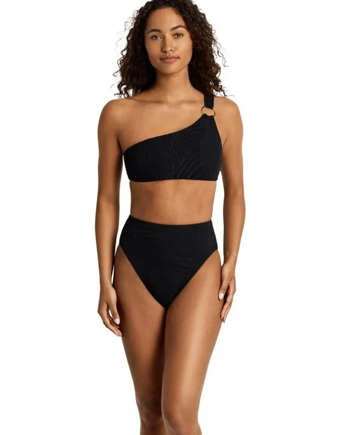 Lauren Ralph Lauren Zebra Jacquard Ring Detail One Shoulder Bikini Top