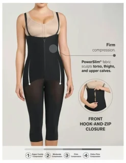 Leonisa Cupless Long Leg Full Body Shaper With Zip Front in Black