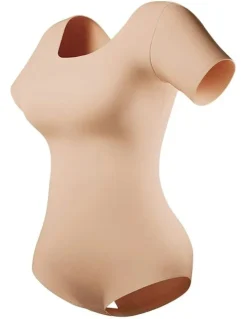Leonisa Essential Boldly Short Sleeve Shaping Tummy Control Bodysuit in Golden Beige