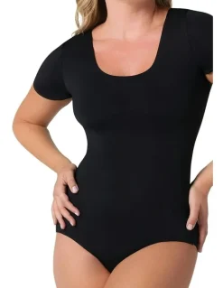 Leonisa Essential Boldly Short Sleeve Shaping Tummy Control Bodysuit in Black