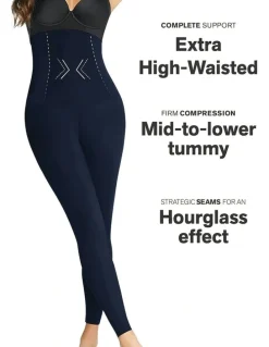 Leonisa Extra-High Waist Sculpting Firm Compression Leggings in Dark Blue