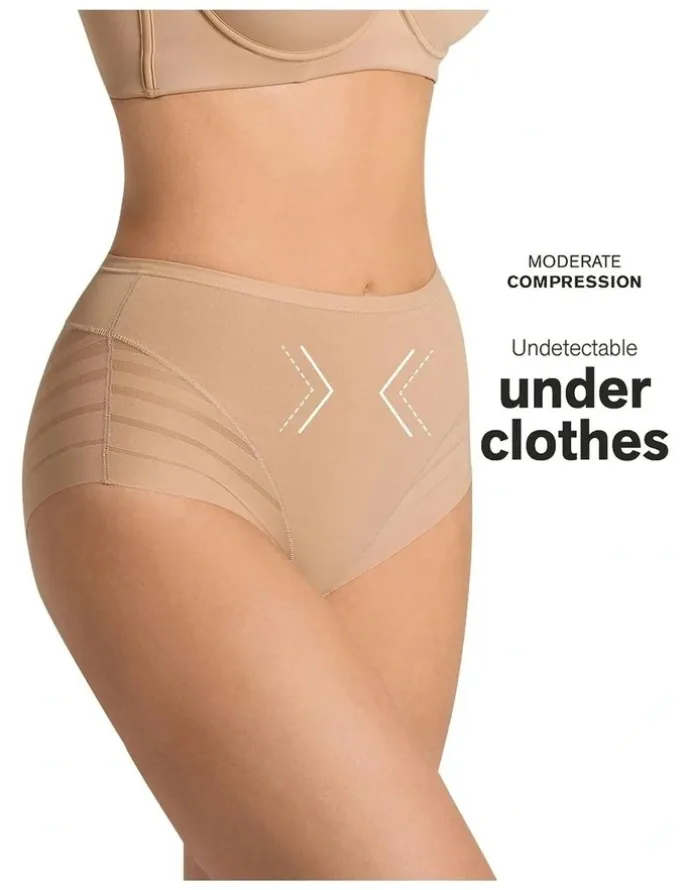 Leonisa Lace Stripe Undetectable Seamless Shaping Brief in Golden Beige