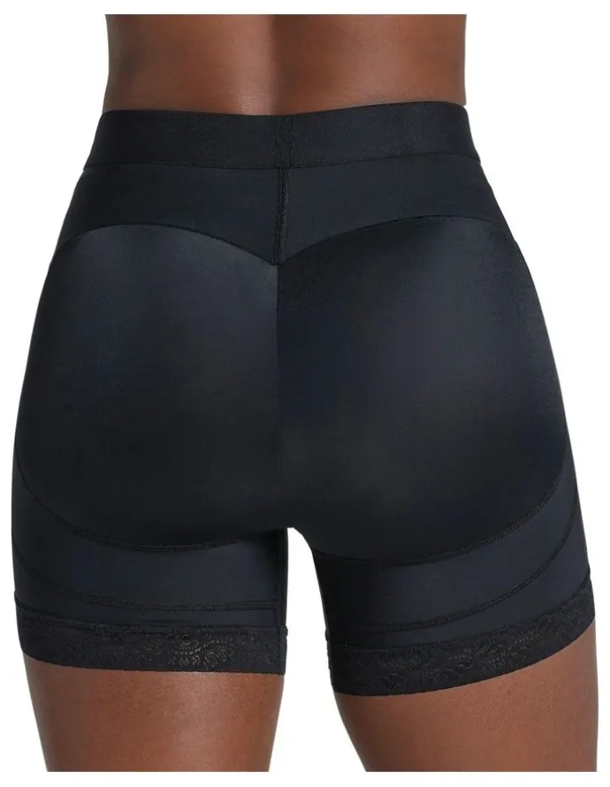 Leonisa Mid-Rise Bottom-Lifting Shaper Shorts With Lace in Black