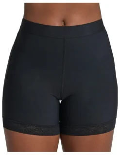 Leonisa Mid-Rise Bottom-Lifting Shaper Shorts With Lace in Black