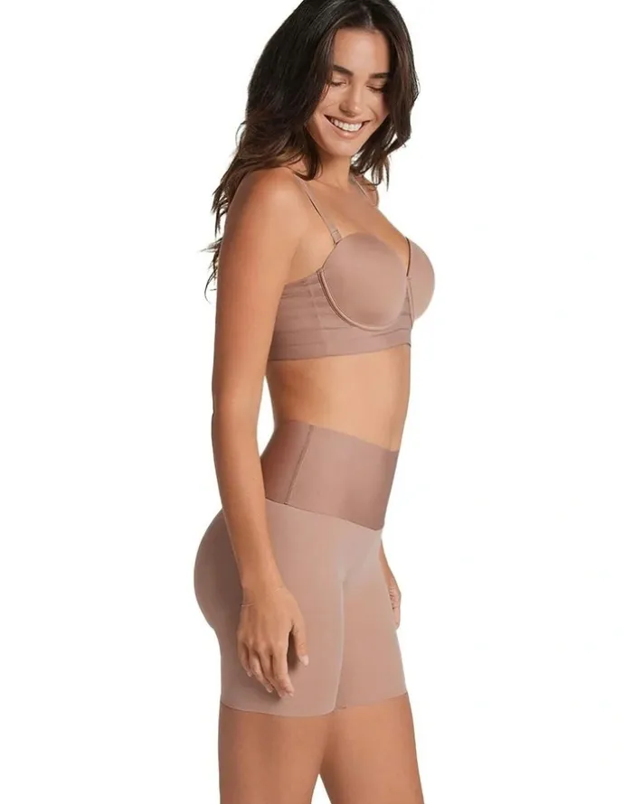 Leonisa PowerStay Slip Seamless Shapewear & Anti-Chafe Short in Brown