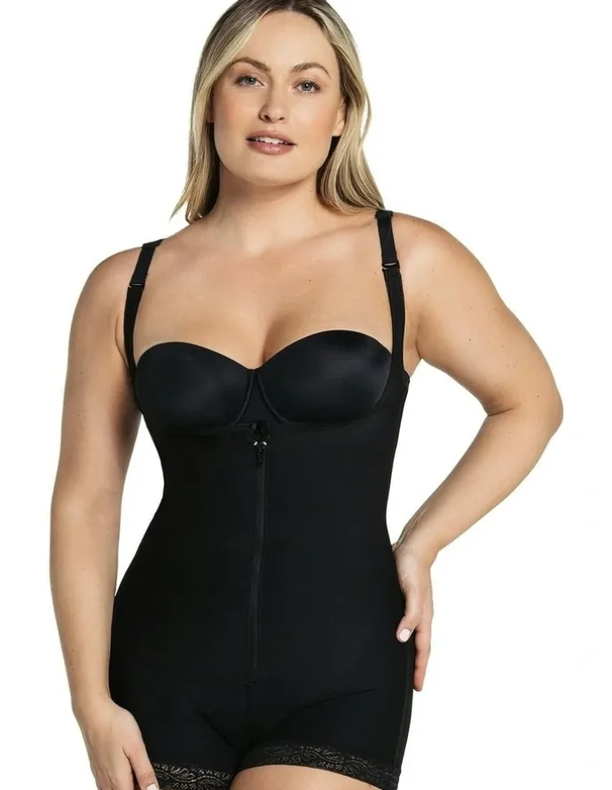 Leonisa Top Sculpt Firm Control Cupless Zip Up Body Shaper in Black