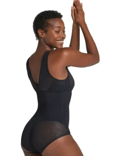 Leonisa Sheer Stripe Detail Wirefree Sculpting Bodysuit in Black