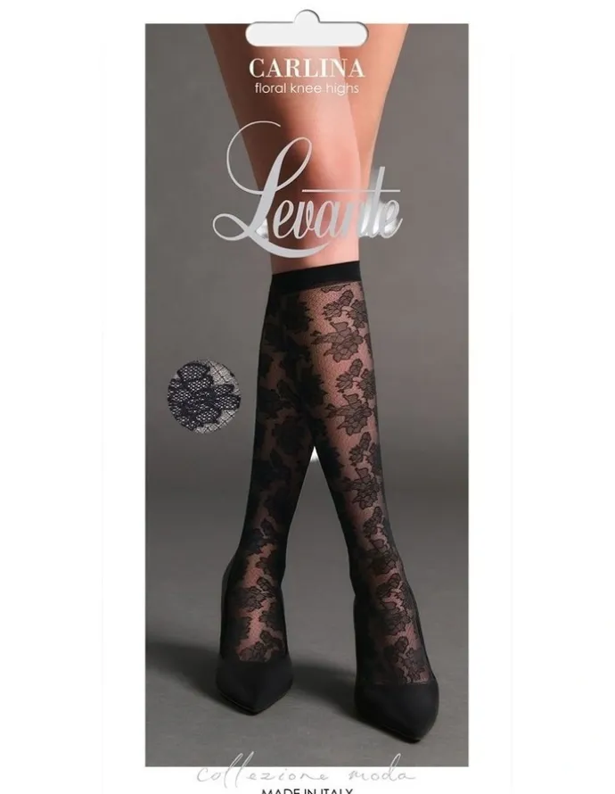 Levante Carlina Floral Knee High Sock in Nero