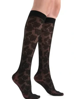 Levante Carlina Floral Knee High Sock in Nero