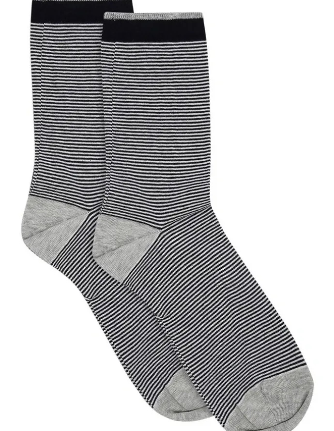 Levante Lina Fine Stripe Crew Sock in Black