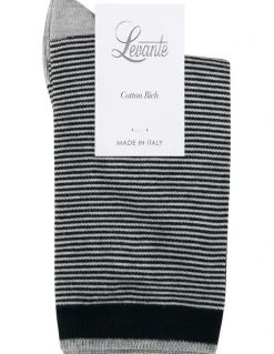 Levante Lina Fine Stripe Crew Sock in Black
