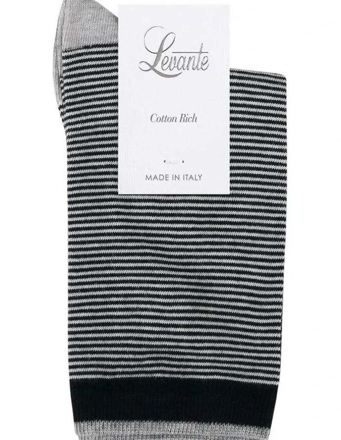 Levante Lina Fine Stripe Crew Sock in Black