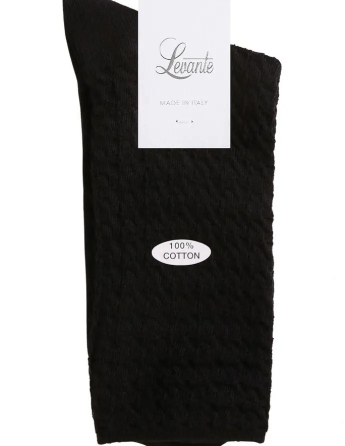 Levante Textured Cotton Midi Length Socks in Black