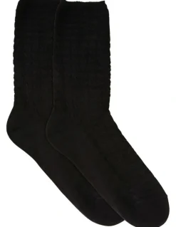 Levante Textured Cotton Midi Length Socks in Black