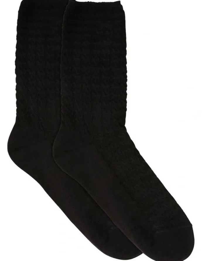Levante Textured Cotton Midi Length Socks in Black