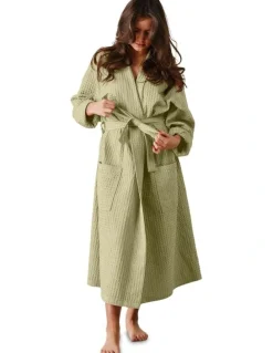 Linen House Keaton Robe in Green Gum