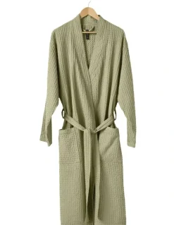 Linen House Keaton Robe in Green Gum
