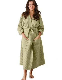 Linen House Keaton Robe in Green Gum