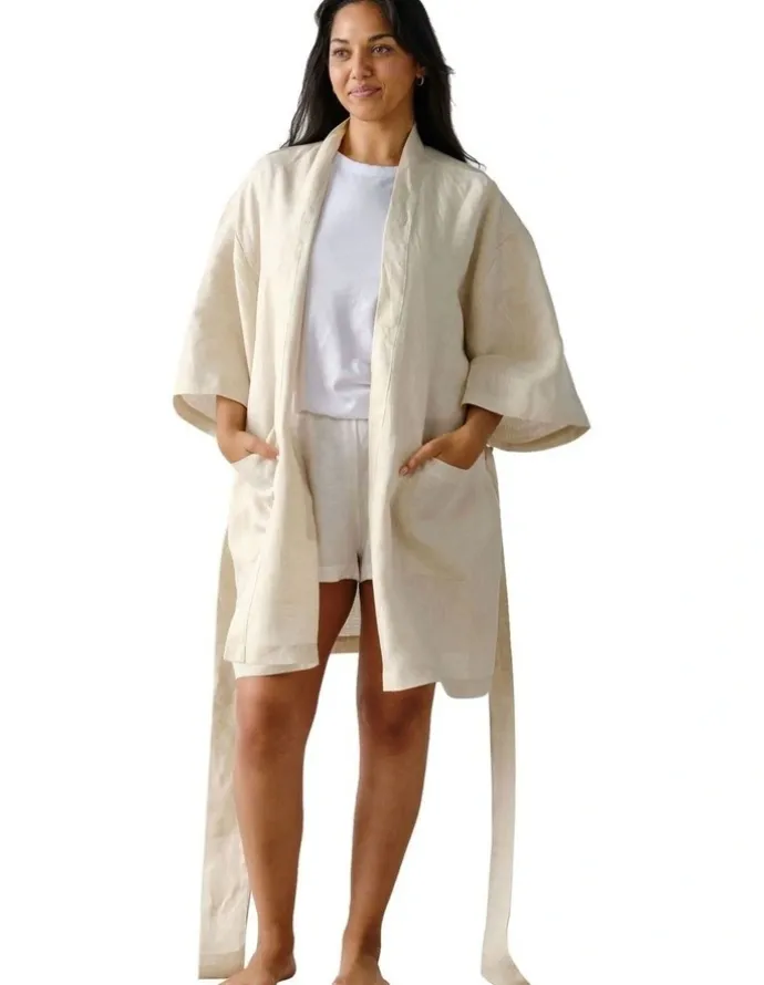 Linen House Nimes Short Robe in Natural
