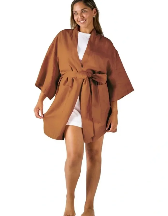 Linen House Nimes Short Robe in Cinnamon