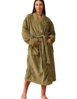 Linen House Plush Robe in Olive