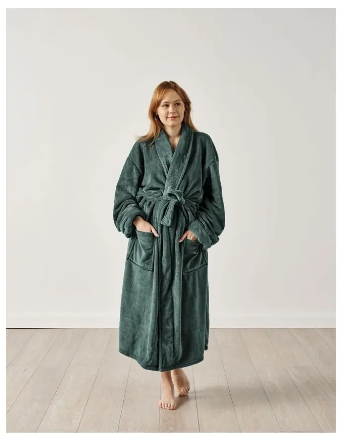 Linen House Plush Robe in Green