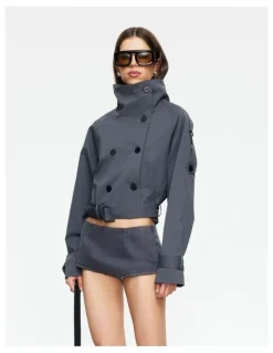 Lioness Blanc Cropped Trench in Grey