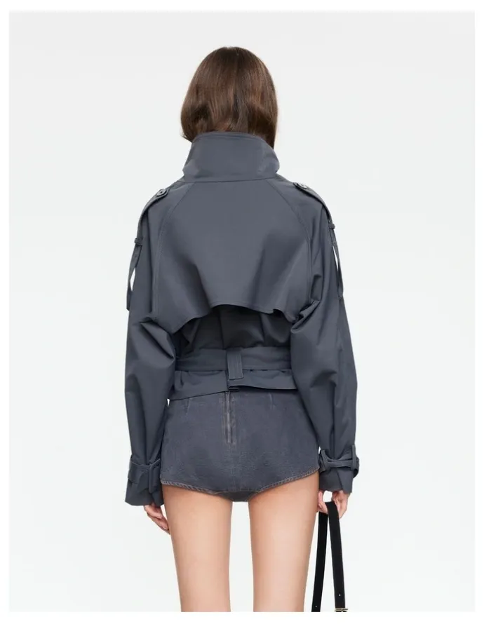 Lioness Blanc Cropped Trench in Grey