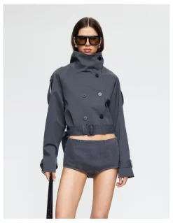 Lioness Blanc Cropped Trench in Grey