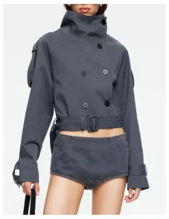 Lioness Blanc Cropped Trench in Grey