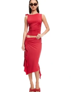 Lioness Rendezvous Midi Skirt in Red