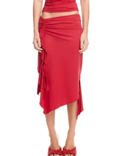 Lioness Rendezvous Midi Skirt in Red
