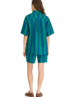 LMND Chiara Mid Length Stripe Shorts in Green