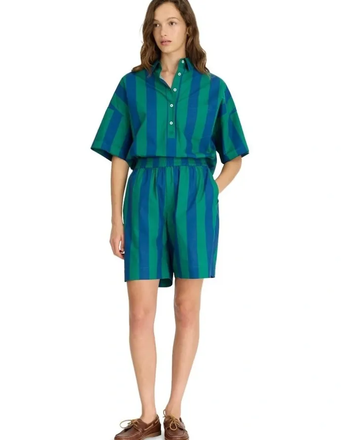 LMND Chiara Mid Length Stripe Shorts in Green