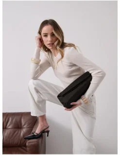 Lustre & Sage Becca Suede Clutch Bag - Black