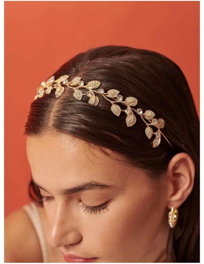 Lustre & Sage Fairy Leaf Crystal Statement Headband - Gold