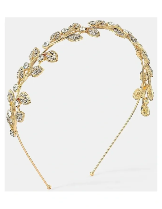 Lustre & Sage Fairy Leaf Crystal Statement Headband - Gold