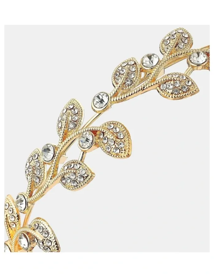 Lustre & Sage Fairy Leaf Crystal Statement Headband - Gold