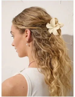 Lustre & Sage Hibiscus Matte Flower Claw Clip - Beige